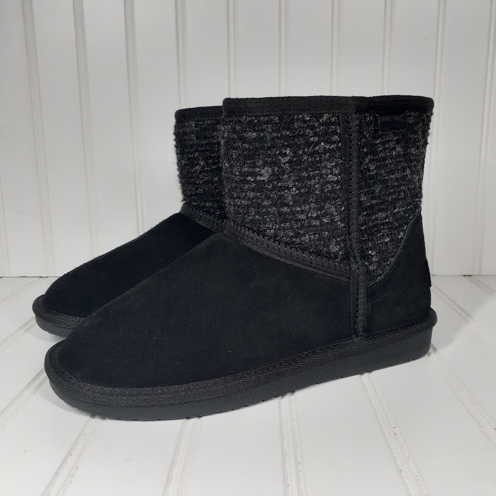 NEW Minnetonka Winter Mid-Calf Black Real Suede Leather Faux Fur Lined B… C450